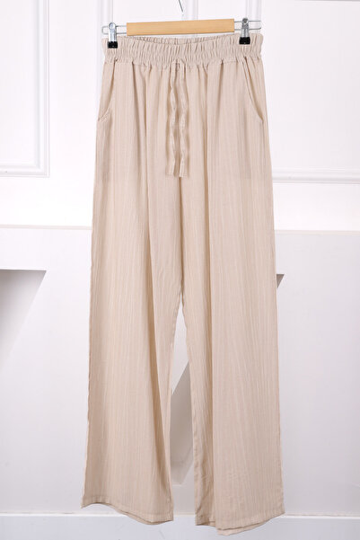 İmajButik Beige Off Shoulder Shirt Pants Linen Suit