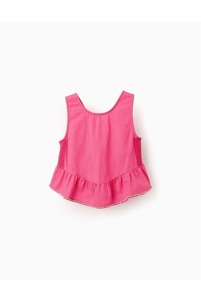 Ziddy Cotton and Linen Top with Beads for Girls, Pink