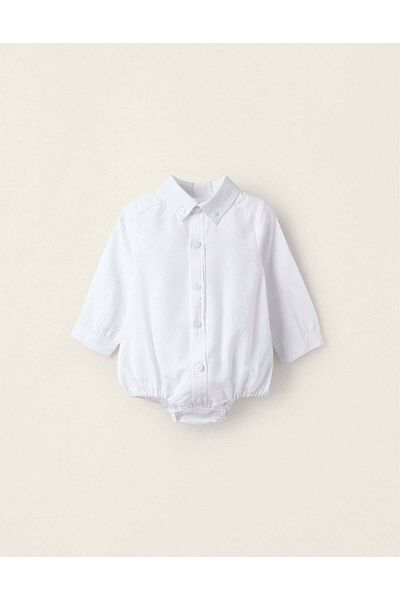 Ziddy Oxford Cotton Body for Newborn Boys, White