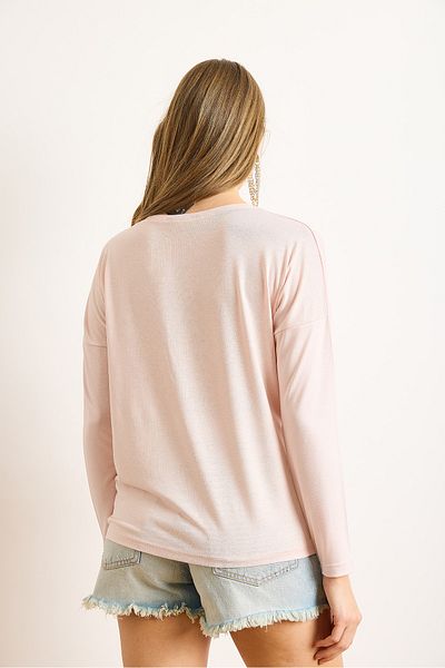 Olalook Γυναικεία Candy Pink Crew Neck Bat Flowy βισκόζη μπλούζα BLZ-19002588