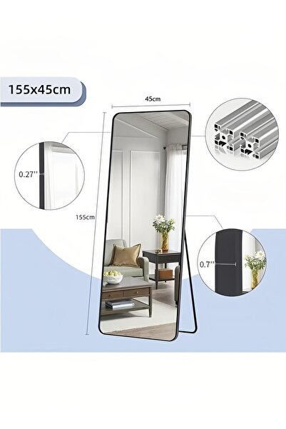 Generic Modern Rectangular Full Length Mirror With Rounded Corners And White Metal Frame,155 X 45cm