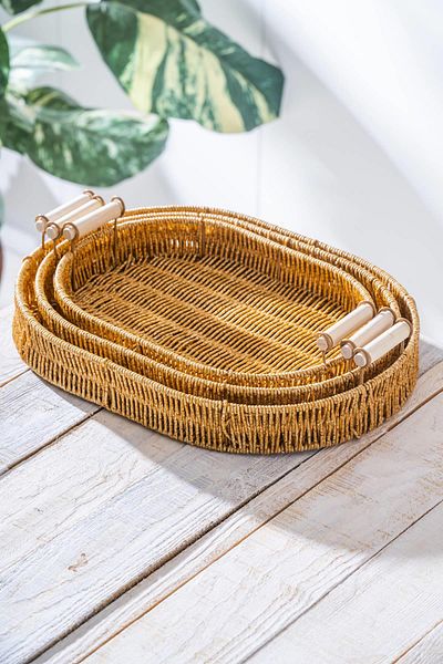 ACAR Nomad Set of 3 Oval Wicker Trays