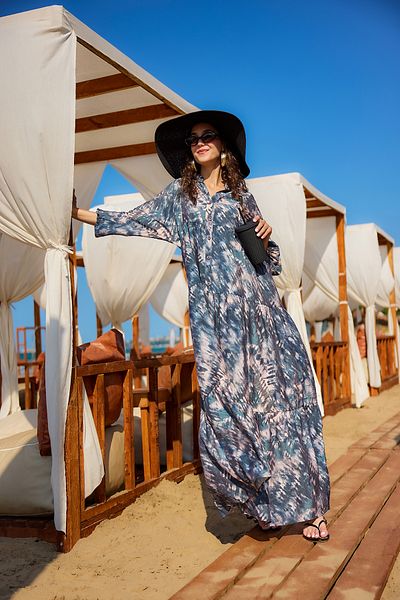 LOCCO Rochie de damă cu model Tie Dye Albastru petrol