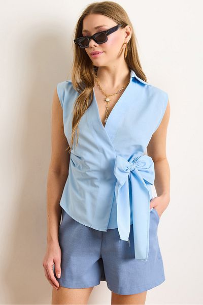 Olalook Γυναικεία Baby Blue πουκάμισο με γιακά μπλούζα BLZ-19003029