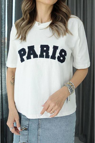 Ecenin Favorileri Paris Embroidered 100% Cotton T-Shirt
