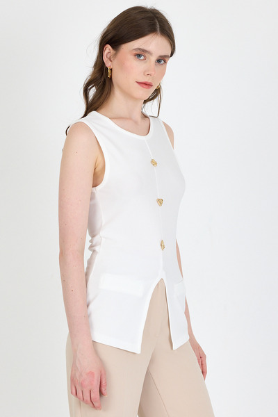 Rays Λευκή αμάνικη μπλούζα με λεπτομέρεια τσέπης 017