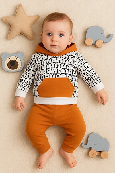Babydonat Minik Ayıcıklar Desenli 2'li % 100 Pamuk Erkek Bebek Takımı