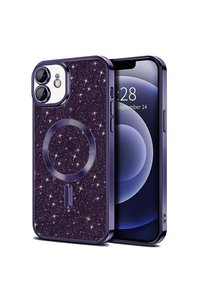 SKYDDAR INNOVATION Case for IPhone 12, Luxury Glitter Magsafe, Shockproof, Removable Back, Purple, sticker set