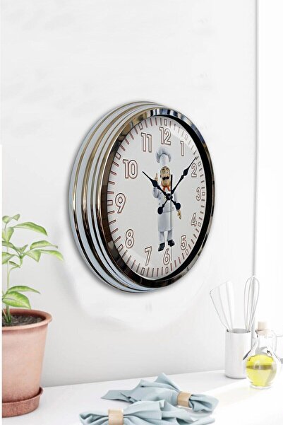 Kasva Concept هدية ديكور ساعة حائط بفرشاة أسنان معدنية من الكروم مقاس 40 سم