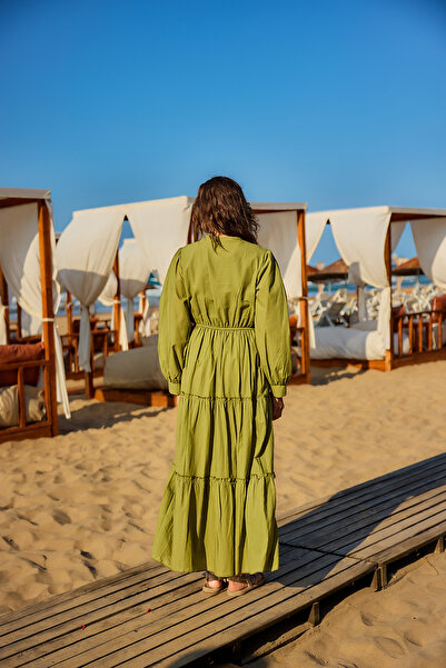 LOCCO Women's Collar Tie Vienna Dress Khaki Green