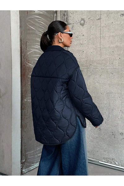 SERBA Cooked Pattern Collar Ribbaned Wide Fit Quilted Coat