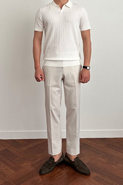 Tarz Cool Ανδρικό μπλουζάκι με λευκό λεπτή εφαρμογή με γιακά πόλο πλεκτό