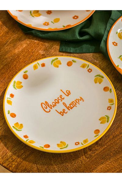 LC Waikiki Lcw Home Mixed Lemon Printed Ceramic Cake Plate Set of 4 21 cm