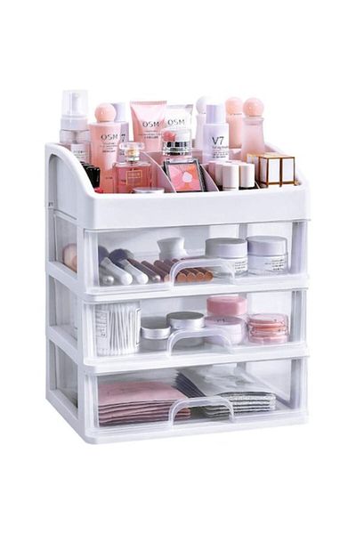 Bogadini Organizator Cosmetic ® Xl – Cutie Transparentă Cu 3 Compartimente Pentru Make-up