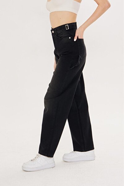 Shield Life Double Belted Black Spray Epaulettes Baggy High Waist Women's Tro...