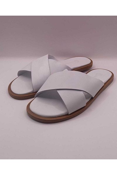 İDOL SHOES Genuine Leather Cross Slippers