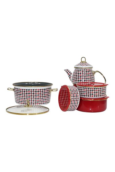 PR HOME Forte Red Dowry Set Teapot - Frying Pot - Storage Container