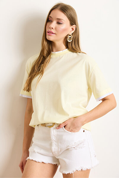 Olalook Γυναικείο μπλουζάκι με κίτρινο γιακά με λεπτομέρεια από βαμβάκι TSH-19000929