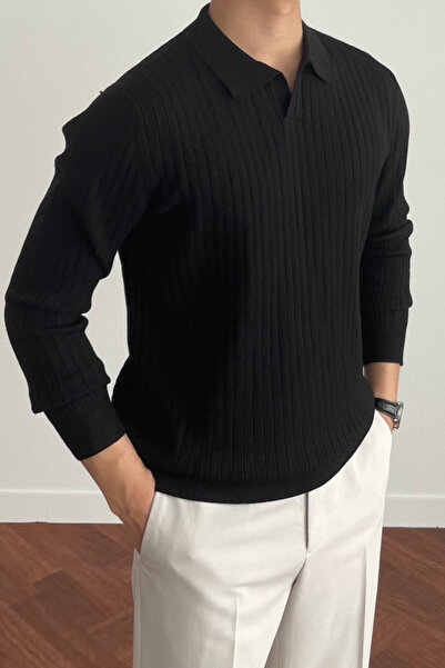 Tarz Cool Men's Black Slim Fit Long Sleeve Polo Neck Knitwear Sweater
