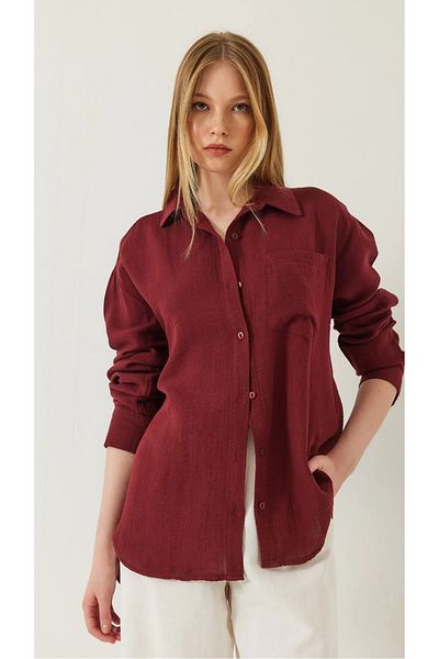 THIFF GYMWEAR Cămașă de muselină de bază oversize pentru femei, cu buzunare
