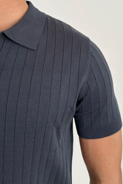 Tarz Cool Men's Matte Smoked Slim Fit Ribbed Polo Neck Knitwear T-Shirt