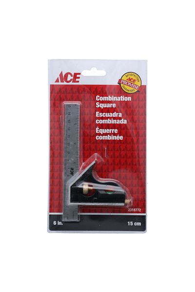 ACE Die-Cast Aluminium Alloy Combination Square with Adjustable Thumb Screw Silver and Black 15cm