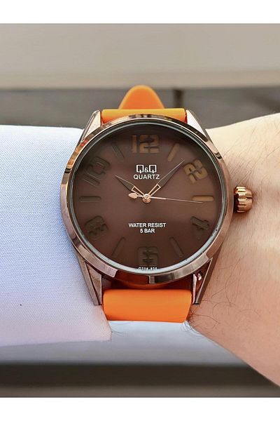 Q&Q Orange Sport Plastic Cord Numeral Dial Men Wrist Watch
