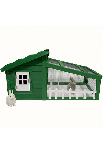Buntz Rabbit and chicken cage, BUNTZ, 142.5 x 60 x 53 cm, Wood / Metal, Green / White