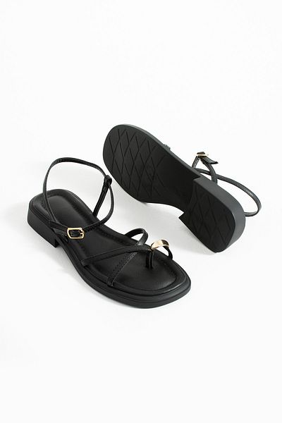 Zintra Women's Black Orthopedic Summer Sandals – Stylish Ring Detail, Comfortable and Trendy Design