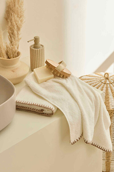 Kaşmir Home Pure 2-Piece Mussel Stitched Face Towel Beige