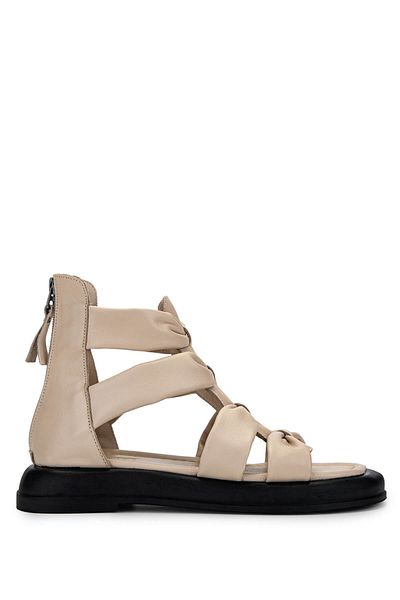Tamer Tanca Women's Genuine Leather Beige Flat Sandals