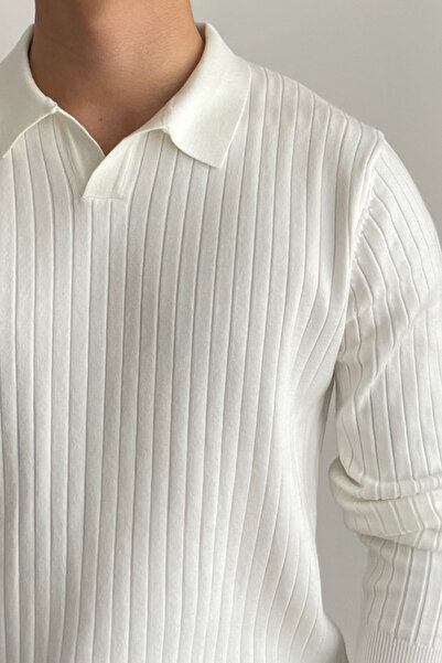 Tarz Cool Men's White Slim Fit Long Sleeve Polo Neck Knitwear Sweater