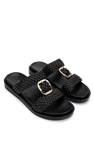 Tamer Tanca Women's Vegan Black Flat Slippers