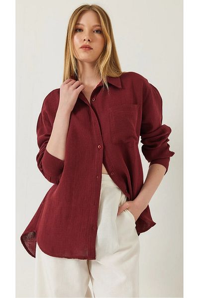 THIFF GYMWEAR Cămașă de muselină de bază oversize pentru femei, cu buzunare