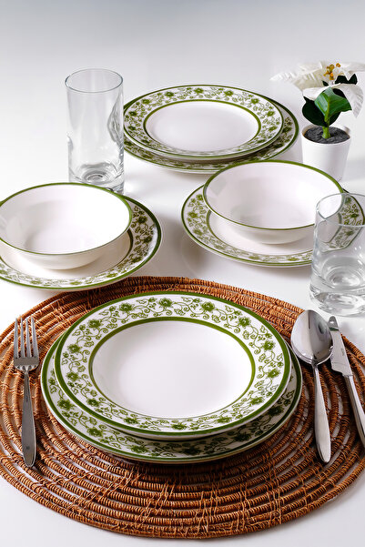 Güral Porselen Yonca 24 Parça Yemek Takımı Yeşil 8321