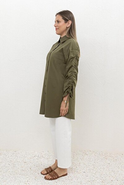 ALLDAY Khaki-Sleeve Drawstring Pocket Shirt