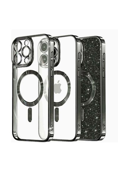 SKYDDAR INNOVATION Case for IPhone 12 Pro, Luxury Glitter Magsafe, Shockproof, Removable Back, Black, sticker set