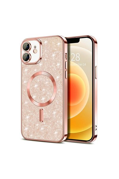 SKYDDAR INNOVATION Case for IPhone 12, Luxury Glitter Magsafe, Shockproof, Removable Back, Rose Gold, sticker set