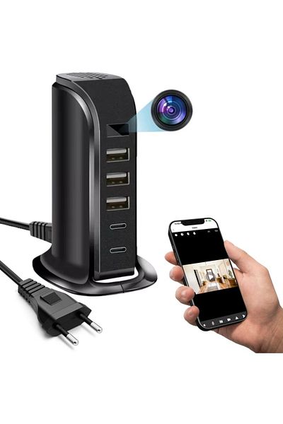 iUni Mini Wi-Fi Camera iUni IP91, Full HD, Charging Station, 2 Type-C ports, 3 USB-A ports, 20W