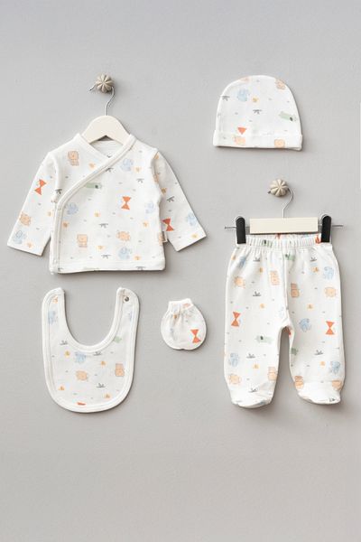 Bebitof Cute Hedgehog Patterned 5 Piece Newborn Hospital Release Bodysuit Set
