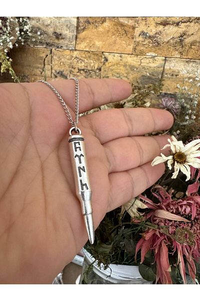 Herşey Nota 7,62 Caliber Göktürkian Turkish Written Bullet Necklace – Silver Color Unisex Metal Jewelry