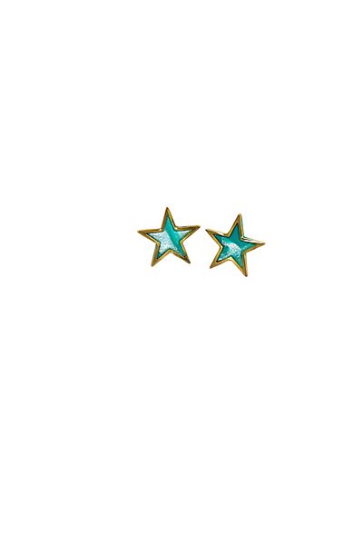 NARRU NARRU earrings, handmade, star-shaped, green and gold, Erica 03