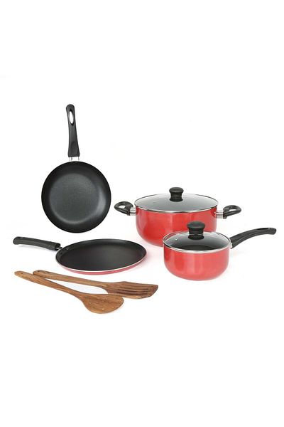 Chefline Aluminium Non Stick Cookware Set, 8 pcs, Red, RBR