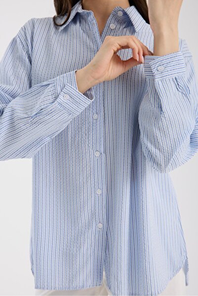 Store %100 Pamuk Çizgili Gömlek - Rahat Bol Kesim, Uzun Kollu, Yazlık Ve Şık