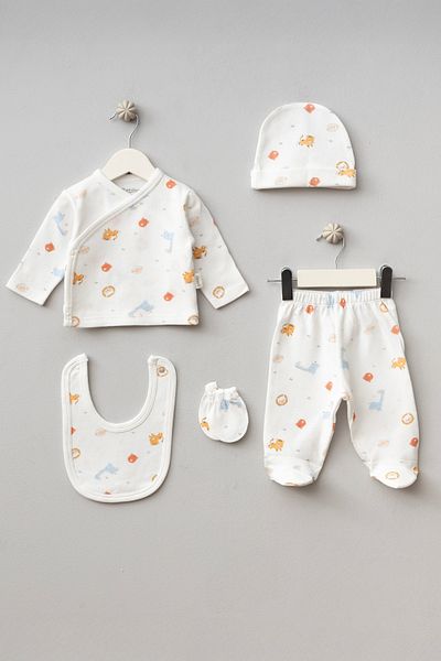 Bebitof Cute Panther Patterned 5 Piece Newborn Hospital Release Bodysuit Set