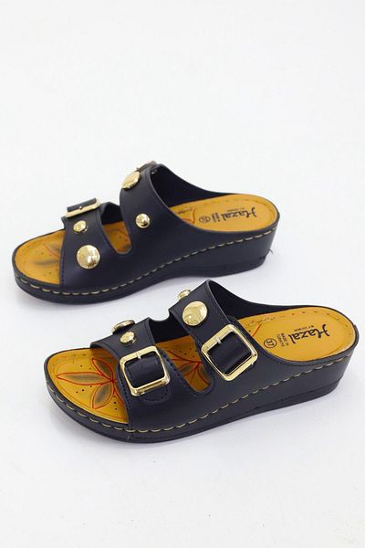 OBAY LİFE Black Women's Stone 2 Stripes Comfortable Daily Slippers Nbr2022