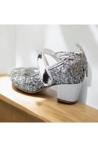 JOJO KIDS Girl's Butterfly Thick Heeled Shoes, Velcro Evening Dress Shoes, Velcro Butterfly