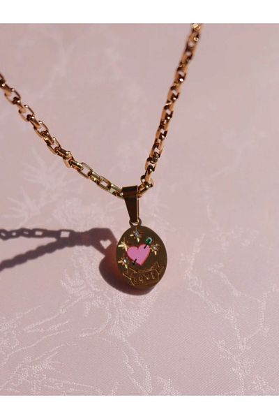 Reorah Collection Vintage Pink Love Steel Necklace