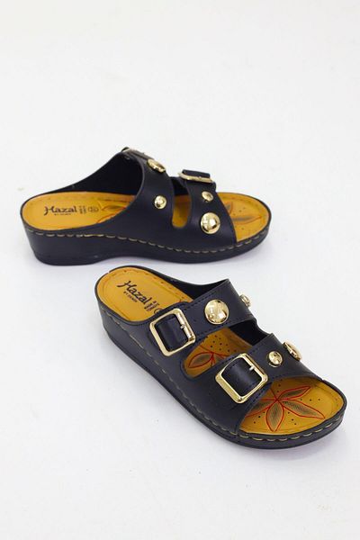 OBAY LİFE Black Women's Stone 2 Stripes Comfortable Daily Slippers Nbr2022
