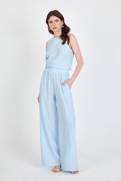Rays Baby Blue Asymmetric Cut Blouse Trousers Double Set 5219